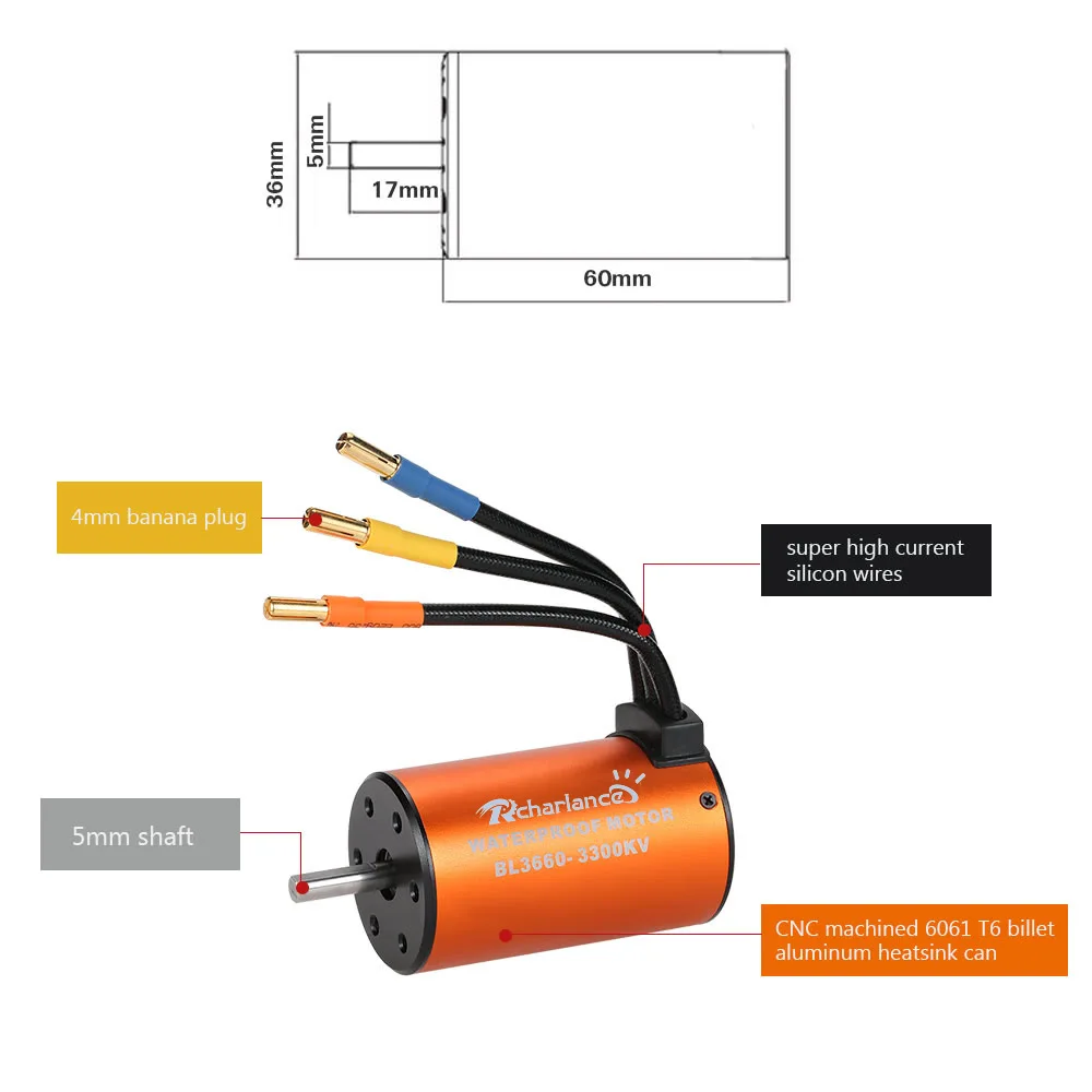 Rcharlance модель автомобиля Мотор 3660 3300kv бесщеточный мотор+ 60A водонепроницаемый бесщеточный Электрический регулятор скорости набор