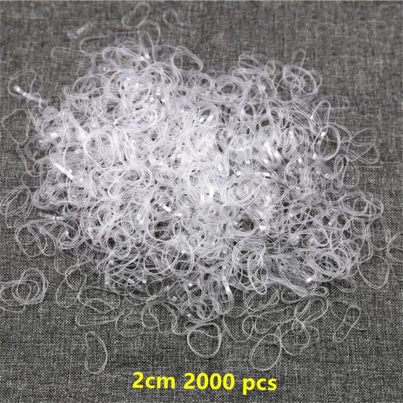 Transparent 2000pcs 2 см одноразовые цветные маленькие резиновые ленты детские эластичные аксессуары, ленты для волос для детей девочек детская бабочка для волос веревка кольцо держатель - Цвет: Transparent 2000pcs
