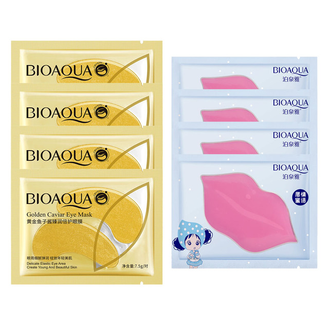 Eye Mask Combination 4pcs Moisturing Nourishing Lips Mask 4Pairs Collagen Anti-Aging Wrinkle Dark Circles Eye Patch Skincare