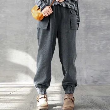 

Casual Solid Long Harem Trouser ZANZEA Autumn Winter Pockets Straight Trousers Women Vintage High Waist Corduroy Pants Female