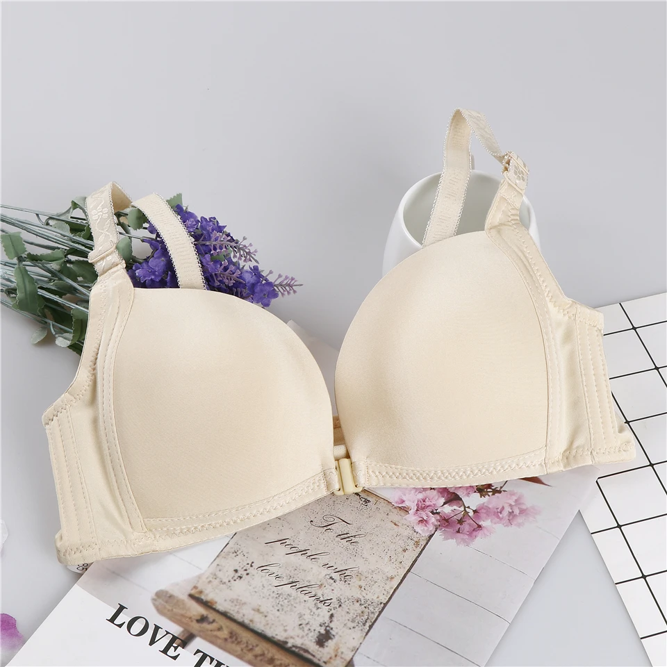 

New Plus Front Button Size Bra Simple Bralette For Woman Racerback Push Up Cotton Brassiere Wireless A B Cup Bras Underwear