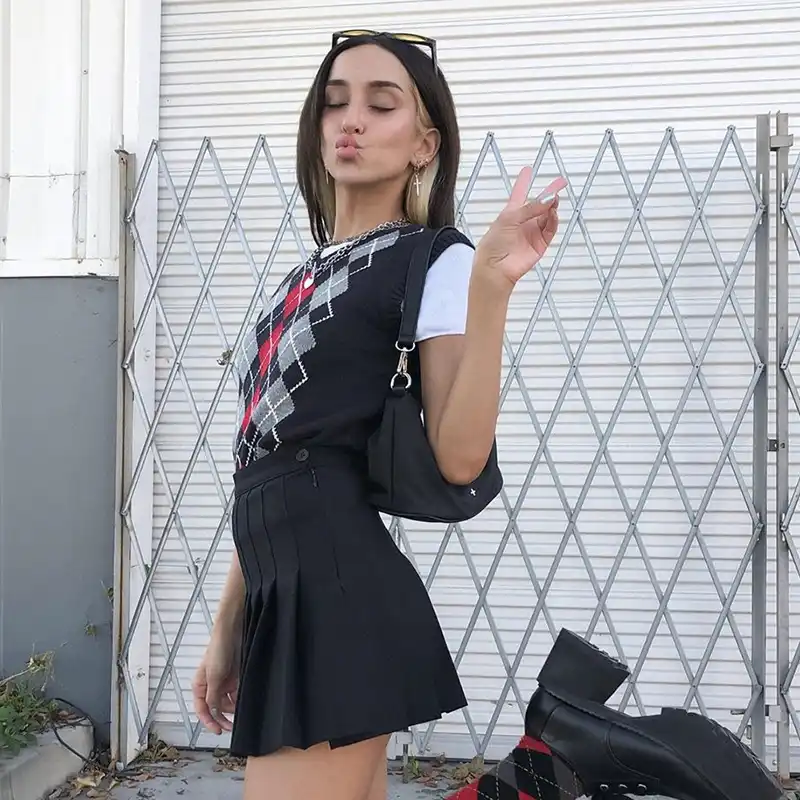 Iamsure Autumn Fashion Argyle Plaid Sweater Vest For Women Preppy Style V Neck Y2k Aesthetic Tops Kpop Casual Outfits 90s Vest Aliexpress iamsure autumn fashion argyle plaid sweater vest for women preppy style v neck y2k aesthetic tops kpop casual outfits 90s vest