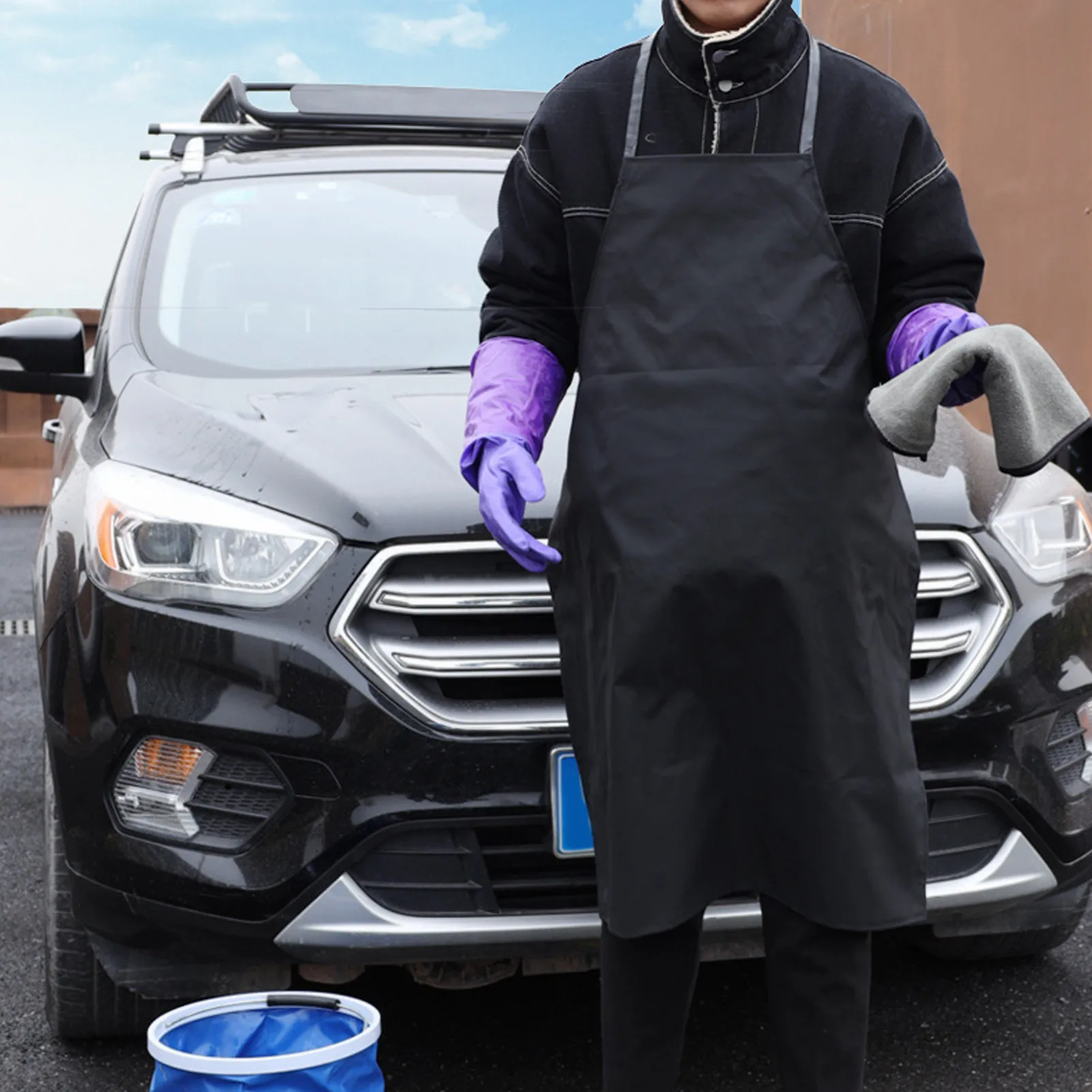 Car Wash Leather Apron And Kitchen Thick PU Leather Waterproof And Oil