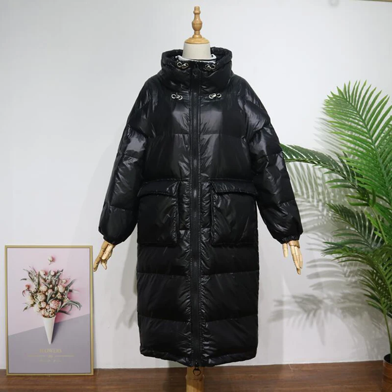 

90% White Duck Down Jacket Women Thick Long Winter Down Coat 2019 Korean Women Stand collar Loose pocket Warm Parka Snow Outwear