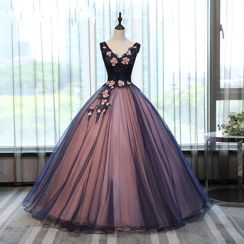 Vintage Tulle Ball Gown Quinceanera Dresses 2021 V-neck Charming Flowers  With Pearls Vestidos De 15 Anos Princess Sweet 16 Dress - Quinceanera  Dresses - AliExpress