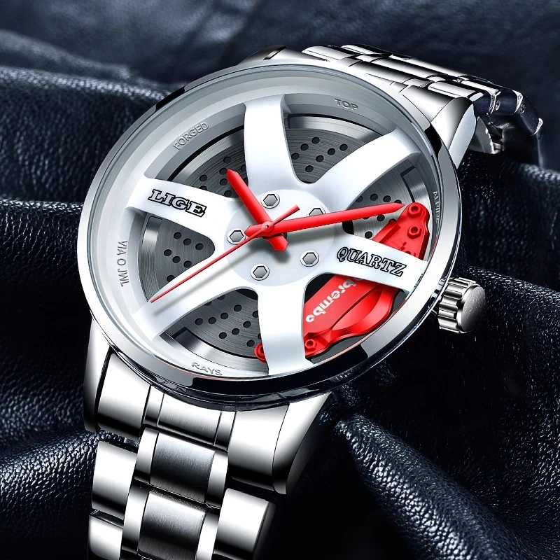 

Watches Mens 2020 LIGE New Creative Design Wheels Clock Men's Business Watch For Men All Steel Waterproof Quartz wristwatch+Box