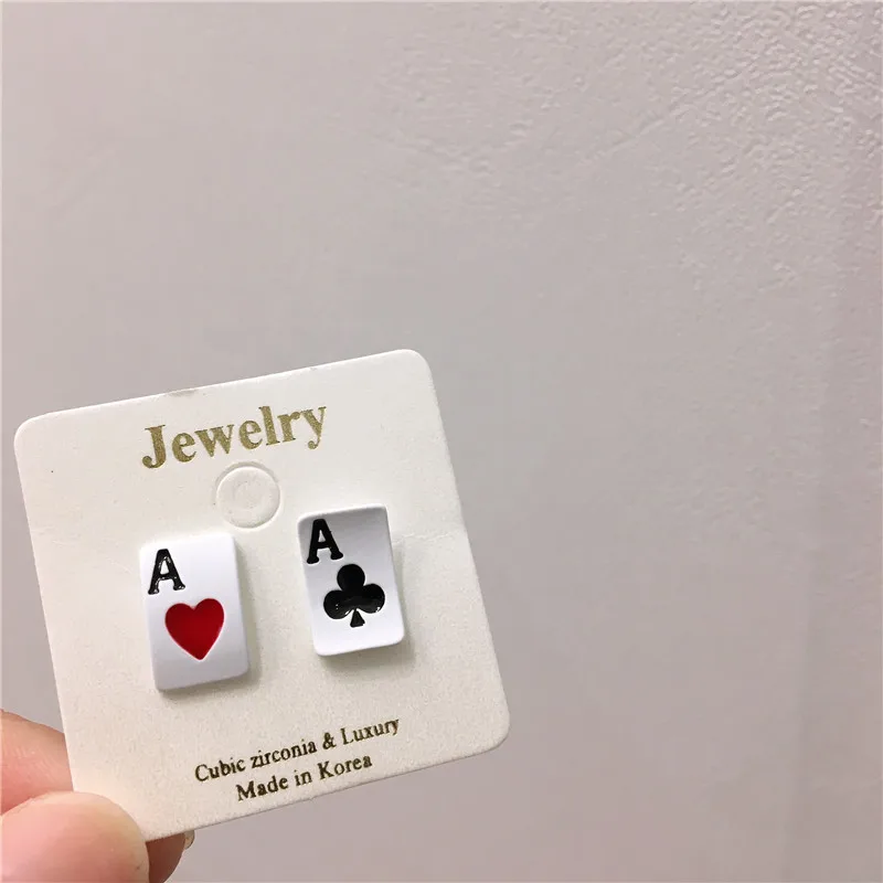 

Poker Cards Heart Resin Stud Earrings Peach Heart Face Playing Cards Cute Earrings Handmade Creative Earrings Funny Girl Jewelry