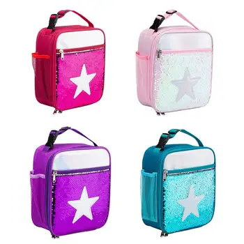 

Mermaid Lunch Box Student Fashion Sequins Children Five-pointed Star Reversible Sequins Flip Change Color Lunch Tote Bag