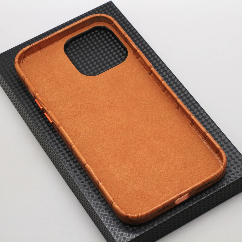 Amstar Pure Cowhide Genuine Leather Phone Case for iPhone 13 12 Pro Max Handmade Real Leather Magnetic Wireless Charging Cover