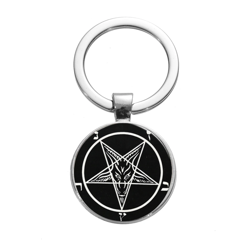 Retro Red Goat Pentagram Metal Keychain Gothic Style Inverted Pentagram  Crystal Silver Plated Keychains Satanism Llaveros