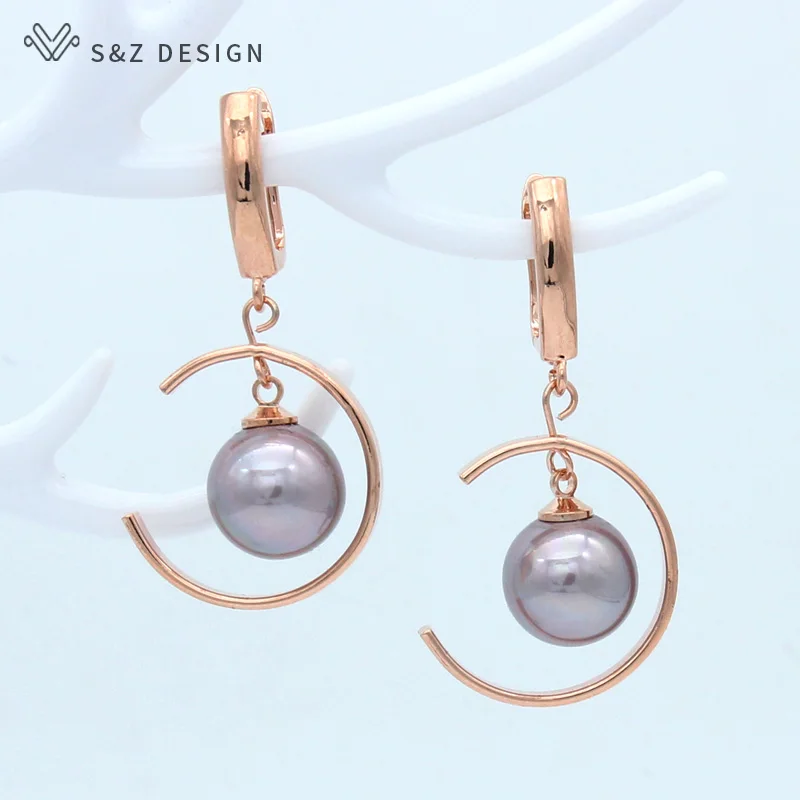 S&Z DESIGN New Fashion Imitation Pearl 585 Rose Gold Color Dangle Earrings For Women Wedding Fine Jewelry Gift Eardrop