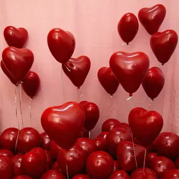 

50Pcs/Pack10inch Heart Latex Red Balloon 6pcs Ribbon for Valentine Day Wedding