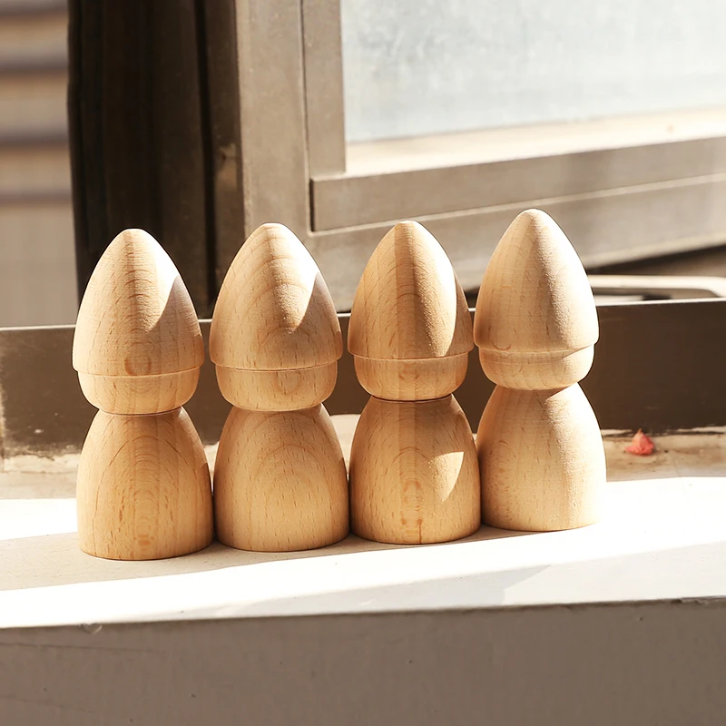 70mm Beech Wooden Peg Dolls Baby Toys Unpainted Figures Hard Wood Dolls Kid's Printed DIY Crafts Blank Handmade Dolls Toys Gift 2