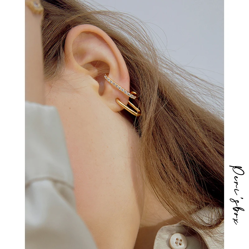 Peri'sBox Double Circle Gold Stud Earrings Thin Line Irregular Geometric for Women CZ Stone Minimalist Studs | Украшения и