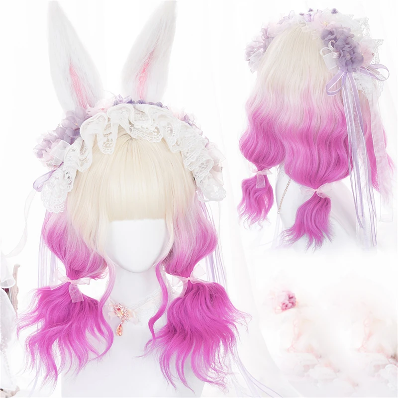 msiwigs curto ombre colorido sintético cosplay lolita harajuku peruca com franja natural ondulado anime perucas para mulher