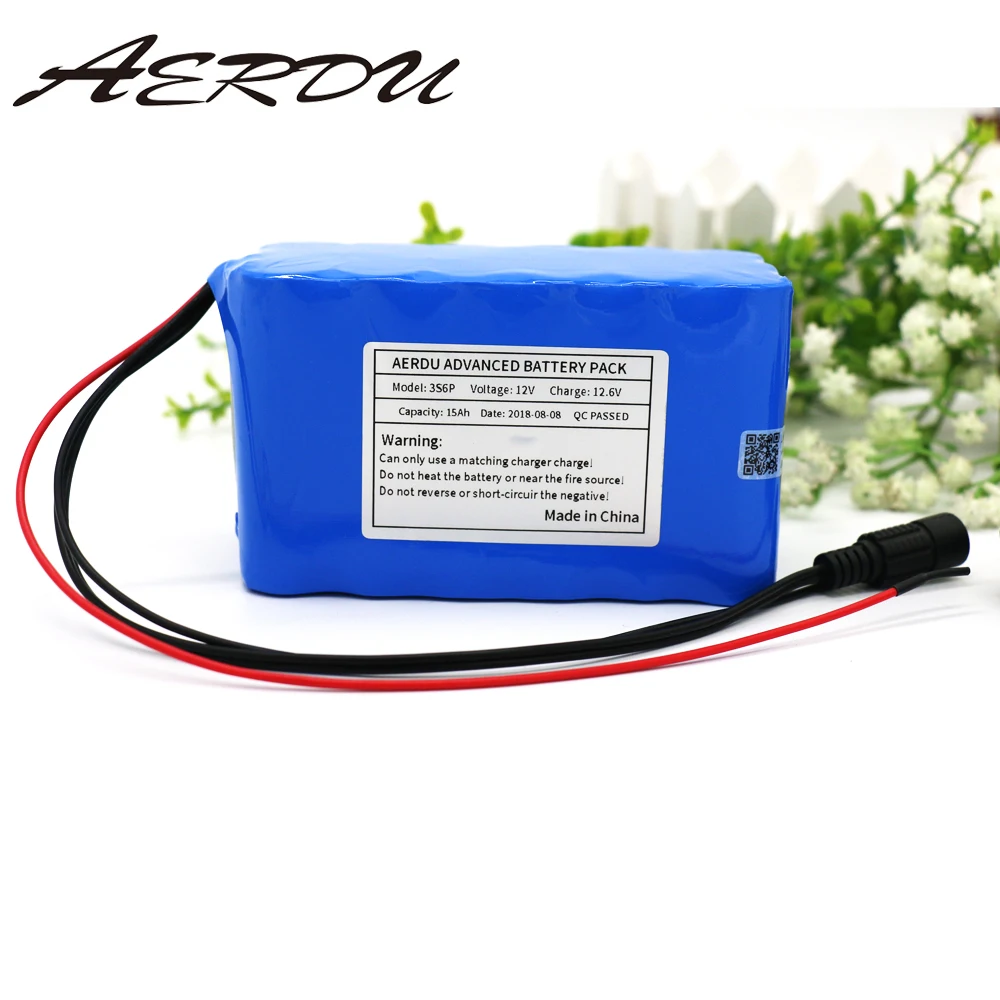 

AERDU 3S6P 12V 15Ah Large capacity 11.1V 12.6V 18650 lithium Rechargeable battery pack for LED lamp light backup power with BMS