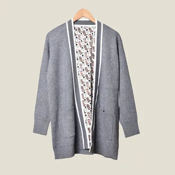 

Women Sweater 2019 Autumn and Winter New Piping Striped Knit Cardigan