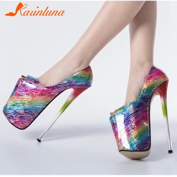 

Top Quality Brand New Shoes Woman Multicolor High Platform Thin High Heels Slip-On Sexy Party Wedding Covel Heels Female Punps