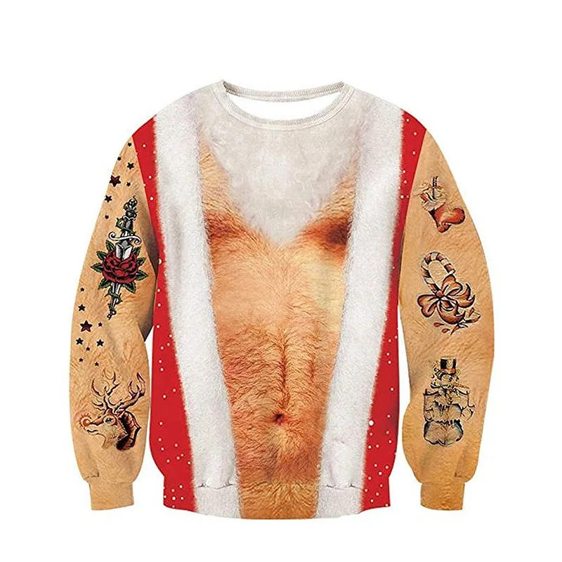 Уродливый Рождественский свитер, пуловер, худи для мужчин и женщин, 3D Рисунок, длинный рукав, толстовка, топы размера плюс, свитера, джемперы, топы 3XL - Цвет: Size R