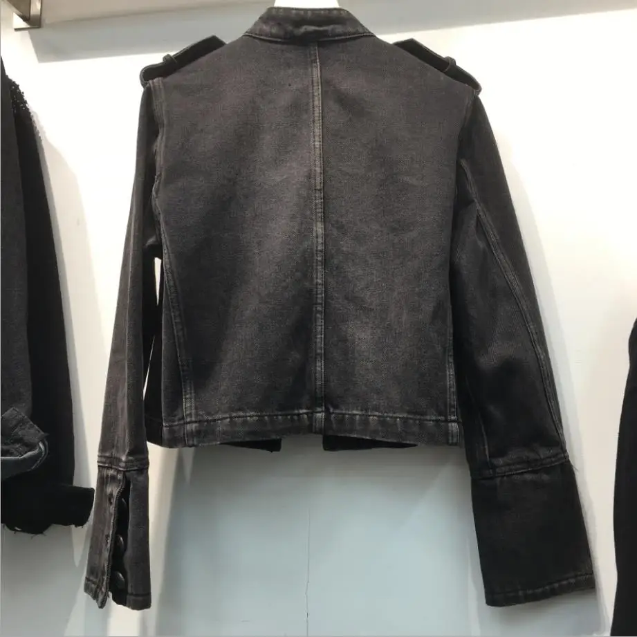 Finest  Retro military style handsome stand collar denim jackets female double-breasted old wild slim short