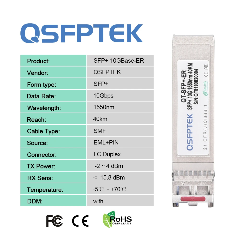 10GBASE ER SFP Module 1550nm 40km DDM LC 10G SMF Transceiver for H3C Dell Extreme IBM 4