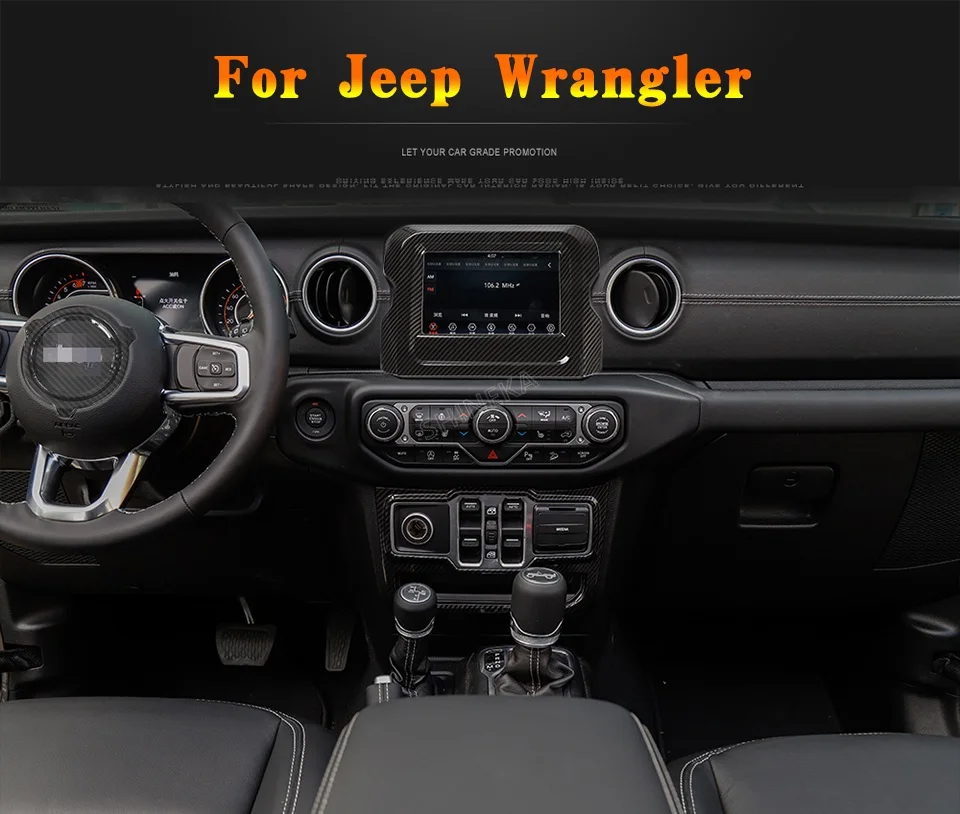 1 SHINEKA Car Interior Mouldings Kit Red Carbon Fiber Decal Kit Stiker 2018 for Jeep Wrangler JL Sport Rubicon Sahara Unlimited