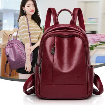 

2020 new women's backpack large capacity fashion ladies backpack double zipper solid color anti-theft backpack