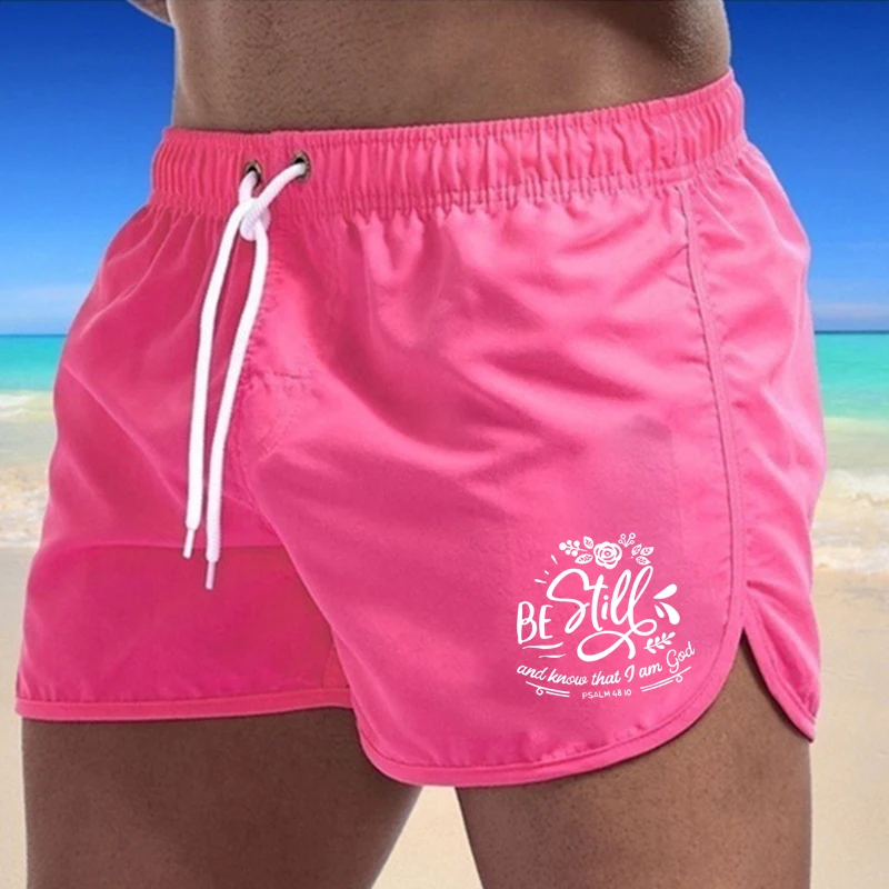 Summer Men's Beach Shorts Letter Printed Fitness Sports Casual Elastic Waist Drawstring Male Board Short Pants S-3XL