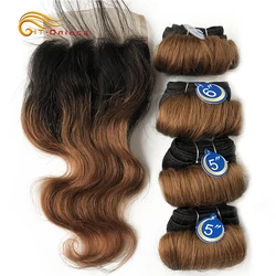 Short Ombre Human Hair Curly Bundles With Closure T1B 30 27 Brazilian Hair Weave Bundles With 4*4 Closure 4 Bundles Hair Remy