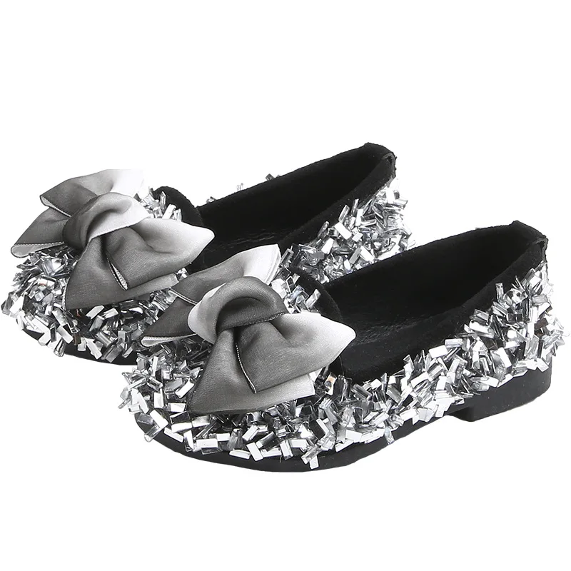 

Spring Girls' Moccasin Loafers Korean Butterfly-knot Princess Flats Rhinestone Soft Bottom Children's Sequined Kids' Dance Shoes