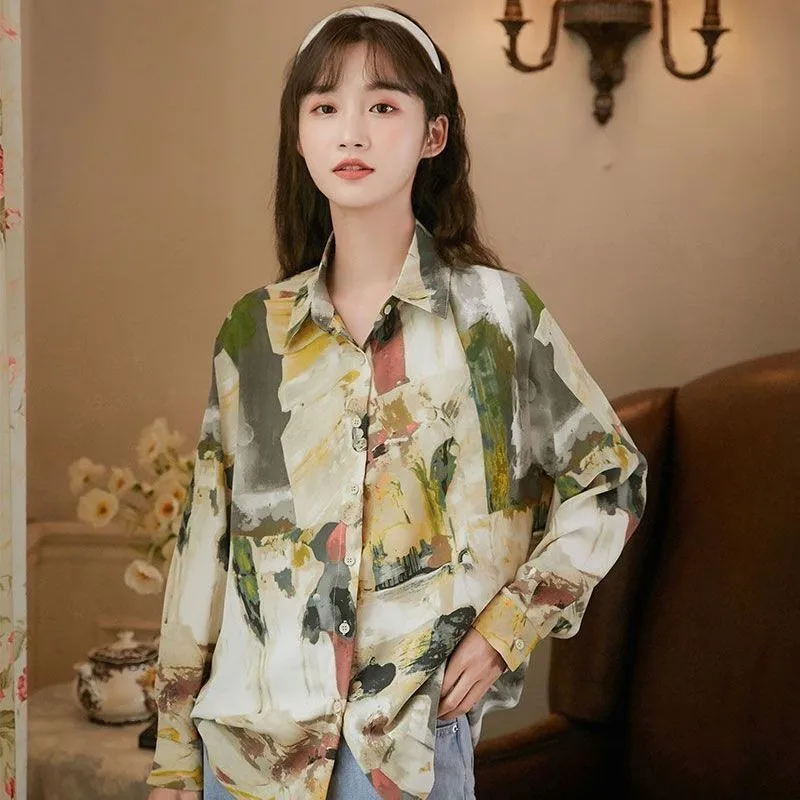 

Vintage Chic Woman Blouse Loose Printed White Shirt Women Fashion Casual Korean Long Sleeve Tops Blusas Mujer De Moda