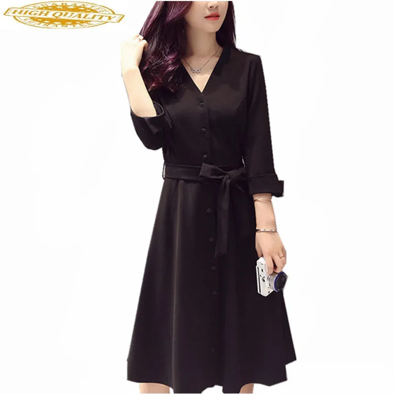 

2020 Fashion Autumn Winter Dress Women V-Neck Casual Slim Elegant Dresses Black Vestidos Plus Size Women Clothing WXF584