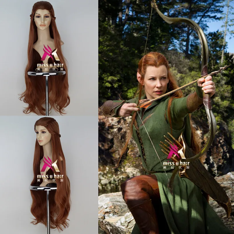 100 см Hobbit Elf Tauriel коричневый Косплей Длинные плетеные волнистые термостойкие