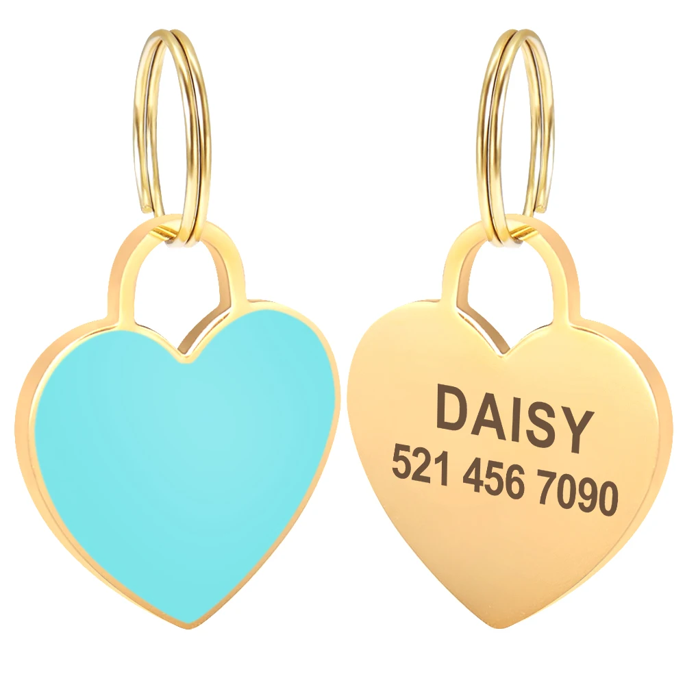 Custom Heart Dog ID Tag Engraved Small Medium Large Pet Nameplate Stainless Steel Personalized Fashion Gold Dog Tag Anti-lost