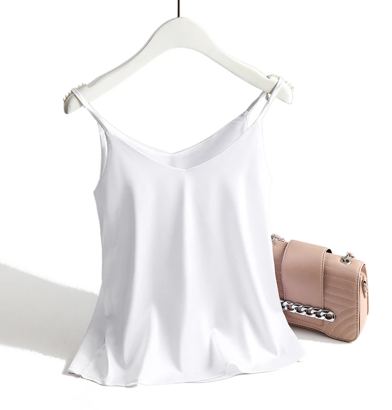 half bra Spaghetti Strap Top Women Halter V Neck Basic White Cami Sleeveless Satin Silk Tank Tops Women'S Summer 2022 Camisole Plus Size cotton camisole