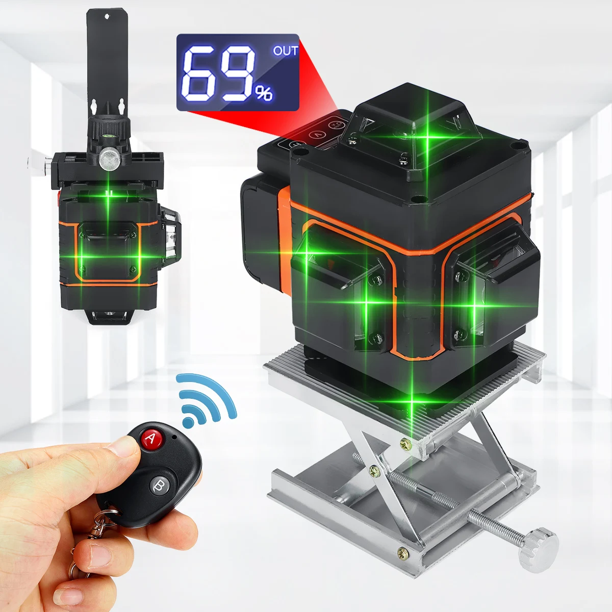  4D 16 Lines Laser Level Green Light Laser Level Auto Self Leveling 360° Rotary Measure Cross LED Di - 4000171240408