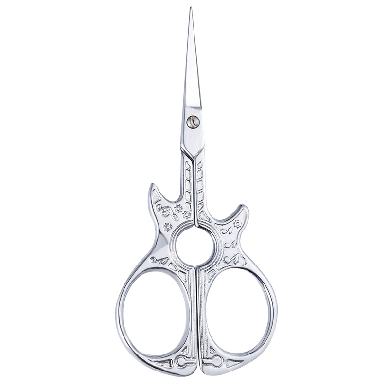 Silver MIUSIE1Pcs Guitar Shape Embroidery Tailor Scissors Vintage Antique Fine Stitch Retro Fabric Cut Trim Shear Sewing Tailor Scissor - Цвет: Silver