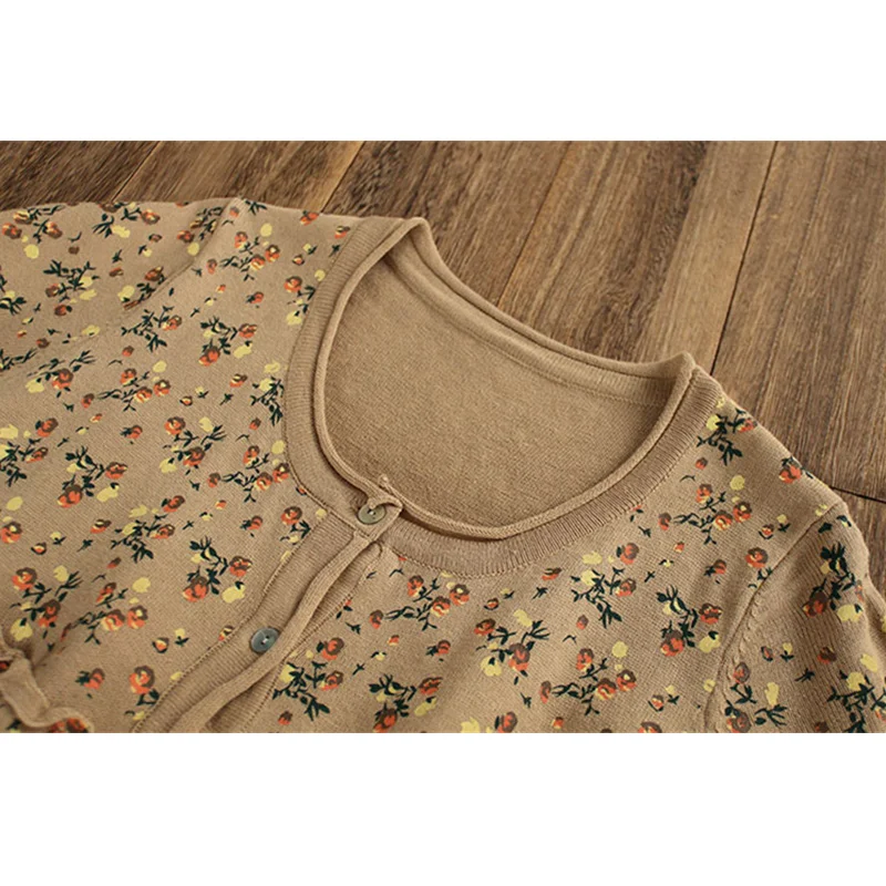  Women’s cardigan 2020 spring autumn vintage mori girl floral print cotton knit cardigan plus size b