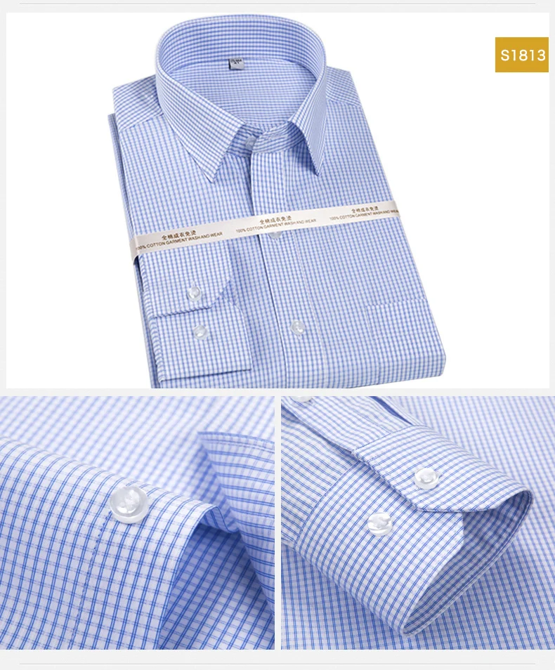 Синяя клетчатая рубашка из чистого хлопка, Высококачественная брендовая качественная удобная ткань, осенняя мужская деловая рубашка с длинным рукавом