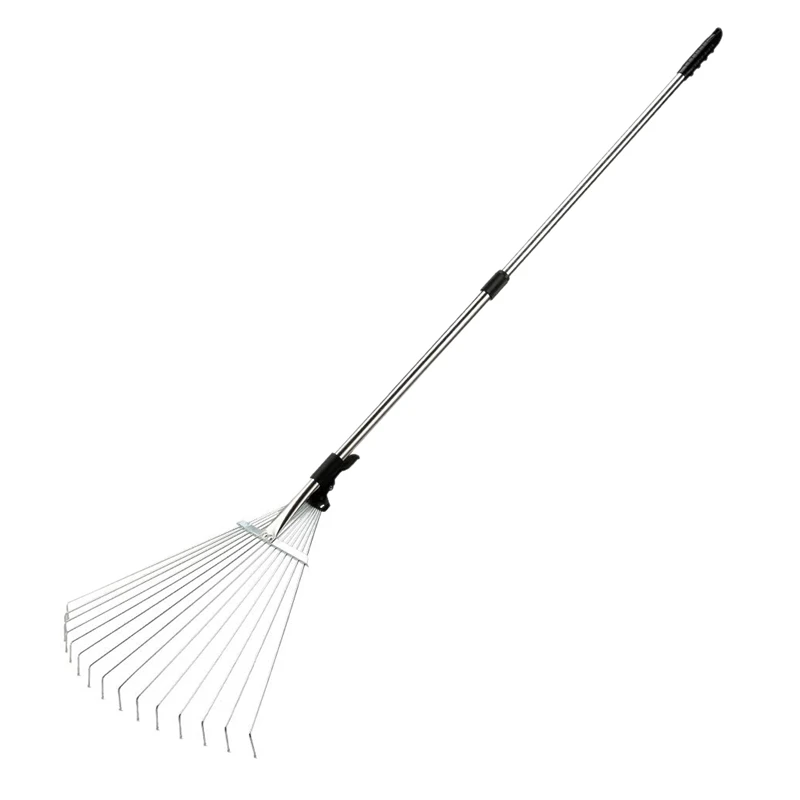 

63 Inch Adjustable Garden Leaf Rake 15 Tooth, Lawn Rake with Rounded Tips,Lever Lock and Grip, Stainless Steel Handle, Expandabl