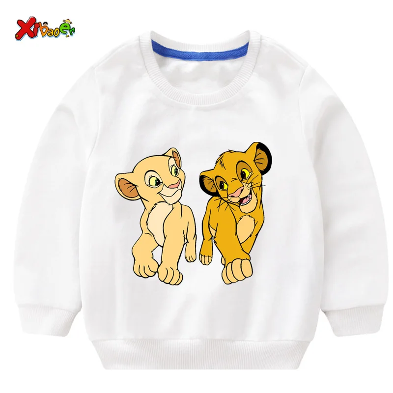 

2020 Cute Lion Cartton Print Sweatshirts for Boys Summer White KING T Shirt 2 4 5 6 7 8 9T Kids Hoodies Sweatshirts