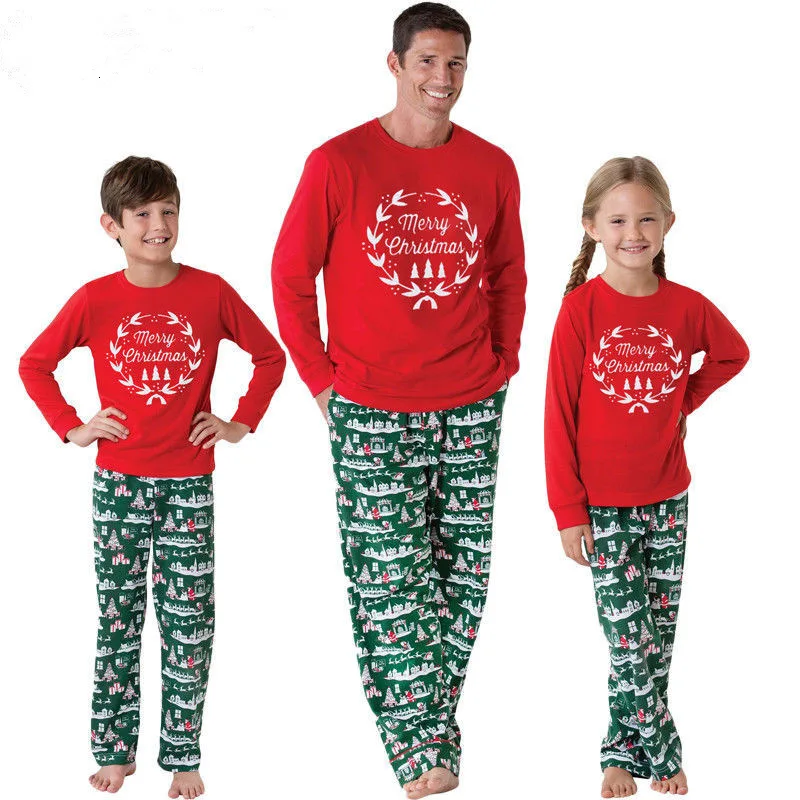 

Family Christmas Pajamas Sets Mother Father Daughter Son Red Letter Print Sleepwear Mom Dad And Me Homewear Family Look Clothes