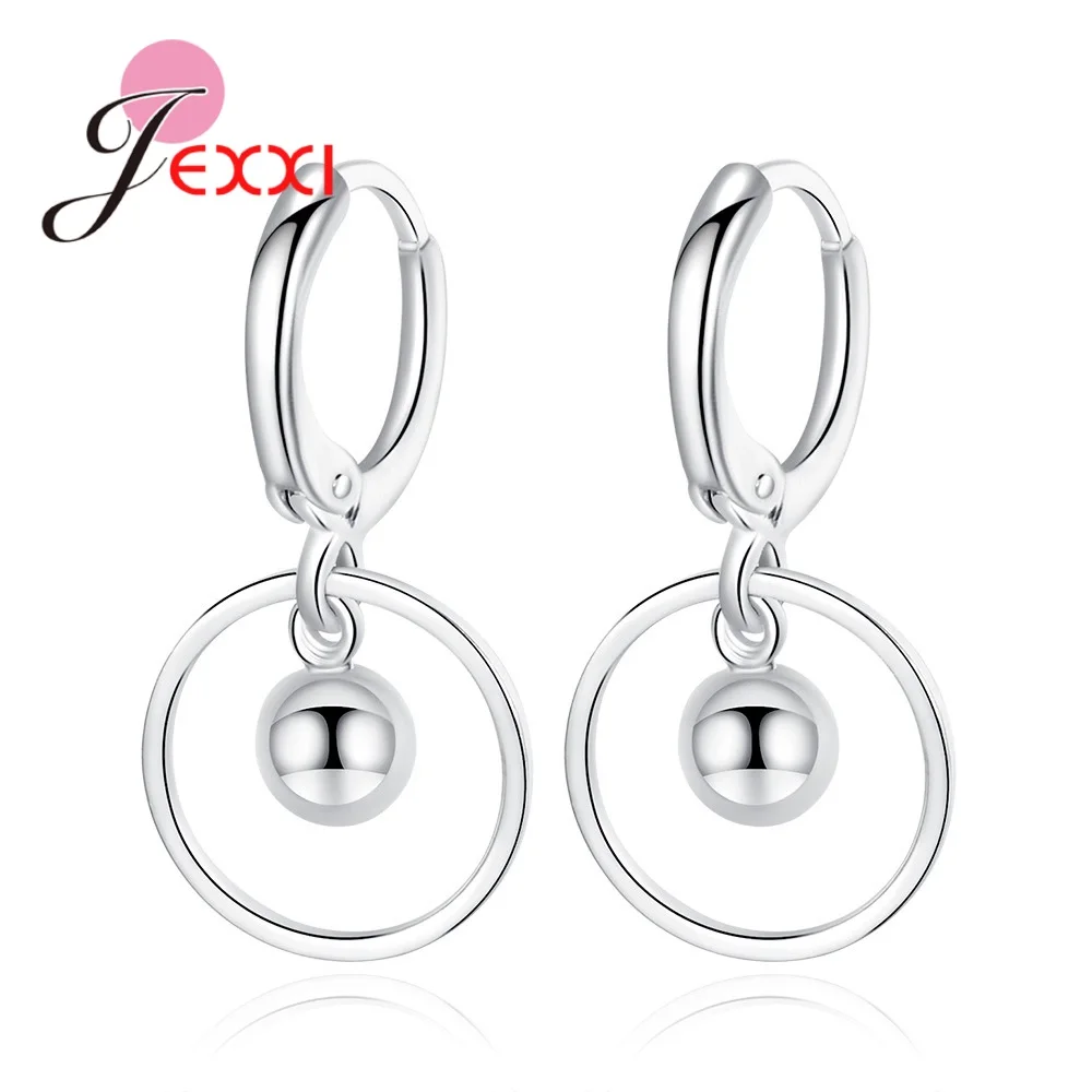 

New Korean Simple 925 Sterling Silver Round Circle Drop Earrings For Women Geometric Piercing Ear Rings Wedding Party Jewelry