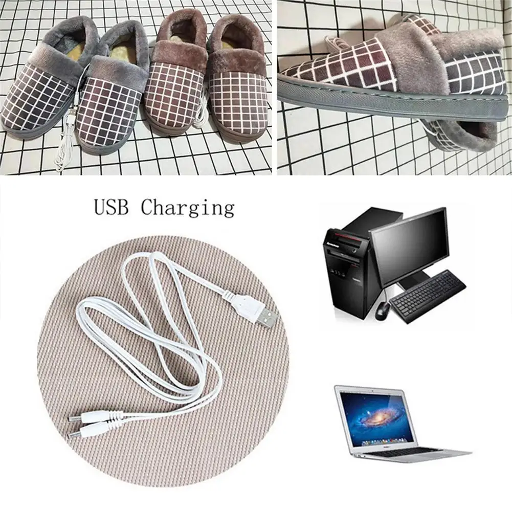 Теплые тапочки с USB; Теплая обувь из хлопка с USB; удобные плюшевые тапочки для холодной зимы;# D0