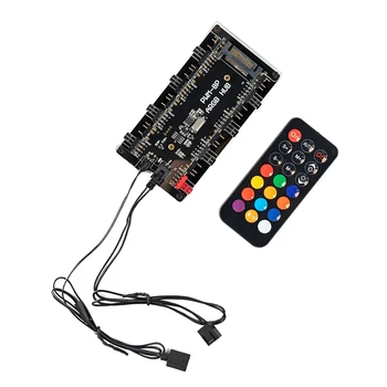 

New 21 Buttons Remote Control PWM Fan Hub 8 Port 4-Pin PWM Fan 1 to 8 3-Pin ARGB LED Hub for PC LED Light Cooler Control Adapter