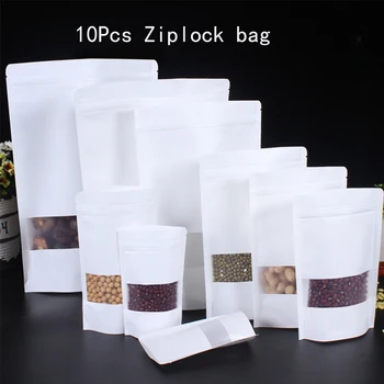 

10Pcs Reusable Kraft Paper Ziplock Bag Portable Transparent Dried Food Fruit Tea Packaging Pouches Kitchen Food Bags