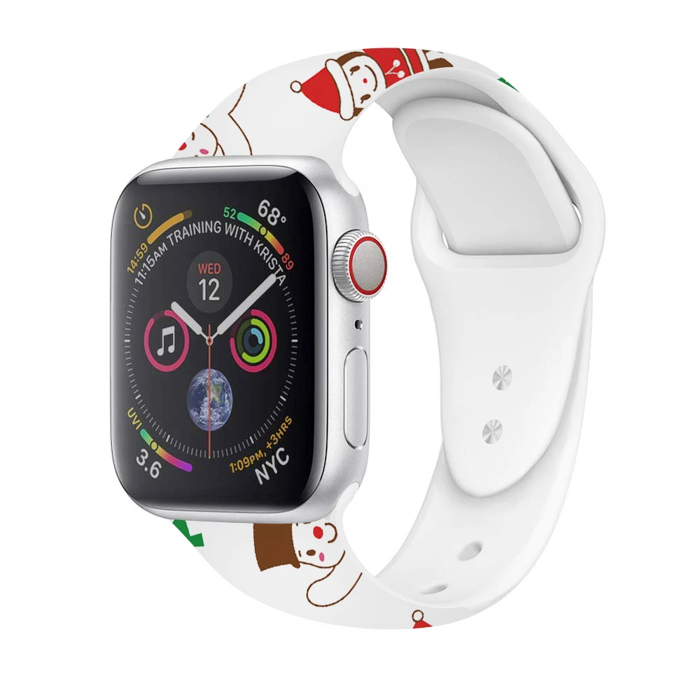 Подарочный ремешок для часов для Apple Watch series 5, 3, 2, 1, новогодний силиконовый ремешок с принтом для iWatch 4, рождественские наручные часы 40, 44, 38, 42 мм