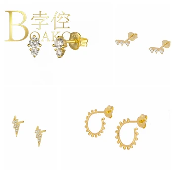 

BOAKO Earrings For Women 925 Sterling Silver Triangle Fashionable Stud Earrings Piercing Jewelry Lurury Diamond Silver/Gold #8.1