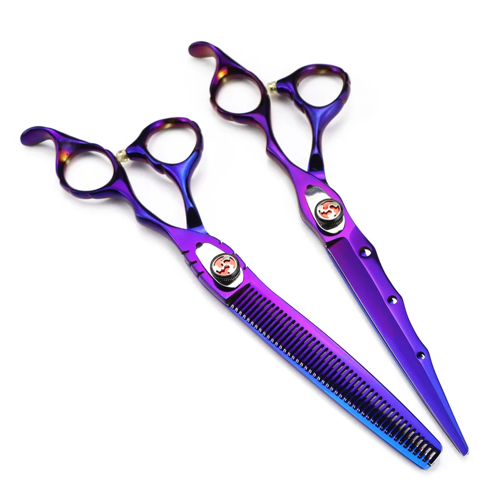 Professionelle Japan 440c 7 ''Lila haustier hund pflege haar schere schneiden friseur haarschnitt ausdünnung schere Friseur schere – Detail 3