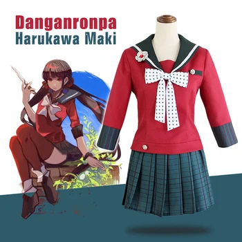 

Anime Danganronpa V3 Harukawa Maki Cosplay Costume School Uniform Outfit Halloween Cosplay Headwear + Shirt + Bow + Skirt+ Sock